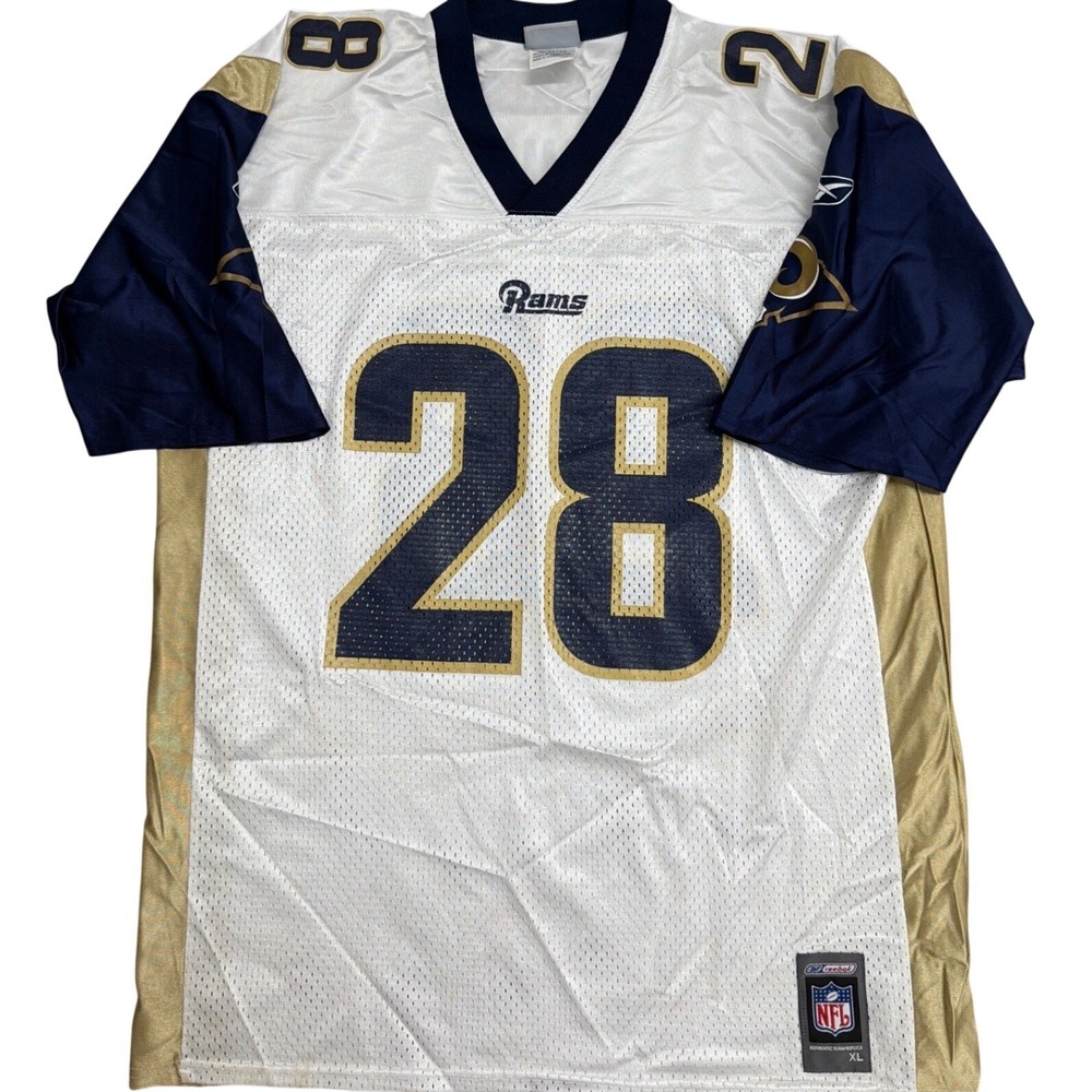 Reebok Marshall‎ Faulk St Louis Rams NFL Jersey White Navy Gold XL 28 Vintage